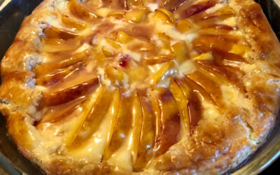 Peach tart… yum, glazed with lemon curd, resting within cream cheese & ricotta. A bit of Nirvana!